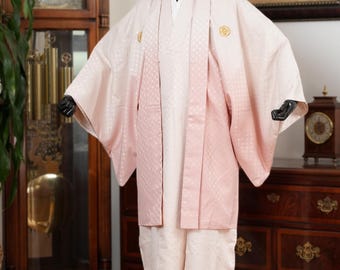 DEAR VANILLA Vintage Traditional Authentic Men&#39;s Kimono & Haori Set Japanese Samurai Robe/Jacket Ensemble Dress Genuine Vintage MKE-0162