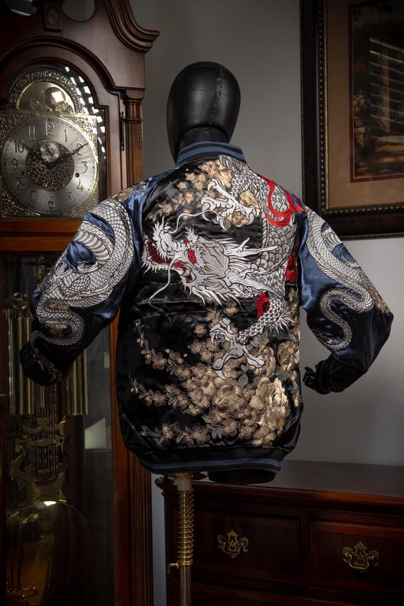 DEAR VANILLA Sukajan Yokosuka Bomber Embroidery Souvenir Jacket Japanese Style Dragon Tiger Phoenix Oni Lion SKJ-0002