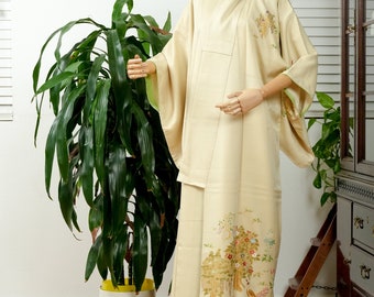 DEAR VANILLA, Authentic Traditional Japanese Kimono for Women, Vintage Silk Robe, Made in Japan, KM-0129