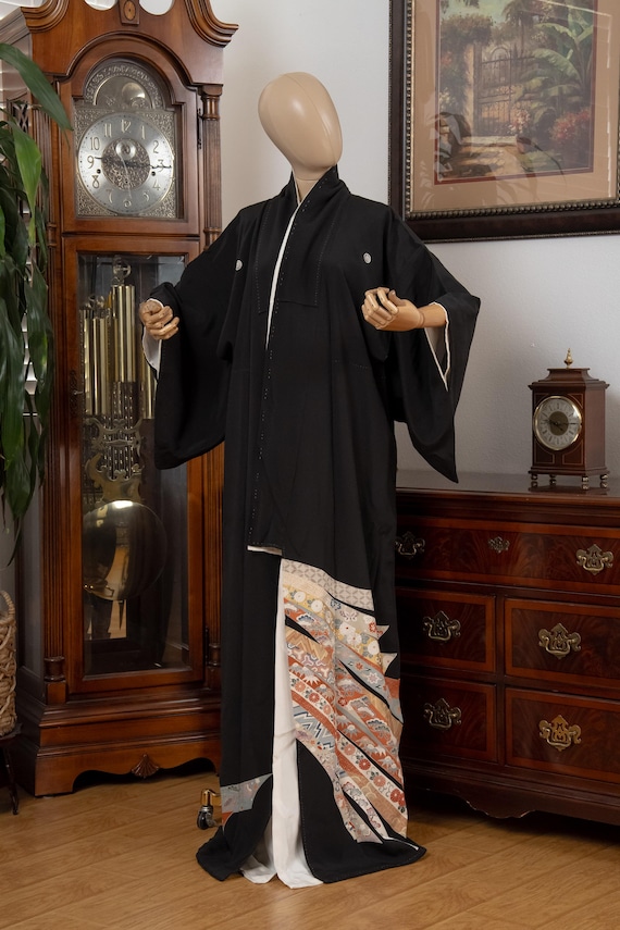 DEAR VANILLA Authentic Traditional Japanese Tomesode Silk Kimono for Women Vintage Robe Made in Japan KMT-0215