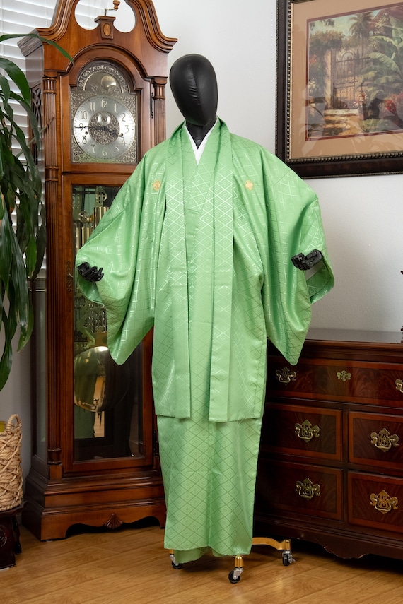 DEAR VANILLA Vintage Traditional Authentic Men's Kimono & Haori Set Japanese Samurai Robe/Jacket Ensemble Dress Genuine Vintage MKE-0186