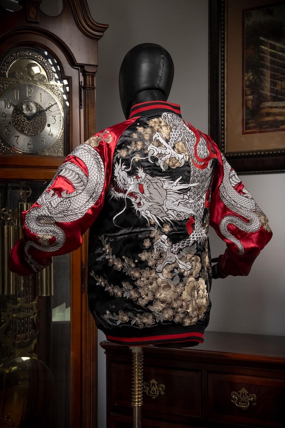 DEAR VANILLA Sukajan Yokosuka Bomber Embroidery Souvenir Jacket Japanese Style Dragon Tiger Phoenix Oni Lion SKJ-0001