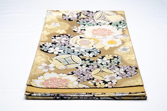DEAR VANILLA Authentic Japanese Kimono Silk Fukuro Obi for Women Vintage Sash Belt Made in Japan OB-0391