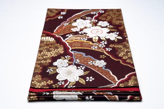 DEAR VANILLA Authentic Japanese Kimono Silk Fukuro Obi for Women Vintage Sash Belt Made in Japan OB-0388