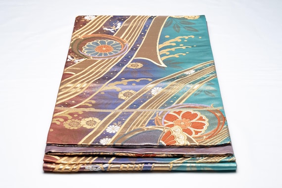 DEAR VANILLA Authentic Japanese Kimono Silk Fukuro Obi for Women Vintage Sash Belt Made in Japan OB-0374