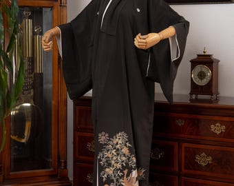 DEAR VANILLA Authentic Traditional Japanese Tomesode Silk Kimono for Women Vintage Robe Made in Japan KMT-0249