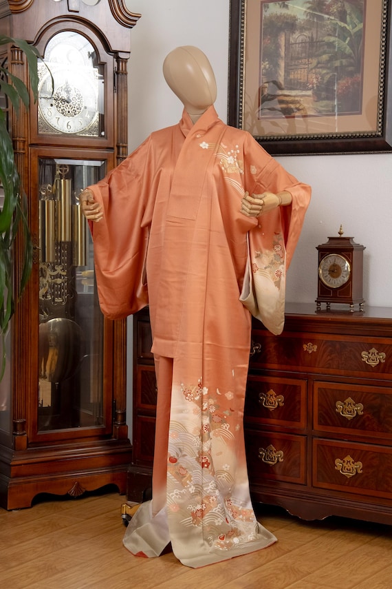 DEAR VANILLA Authentic Traditional Japanese Homongi Kimono for Women Vintage Silk Robe Made in Japan KMH-0134