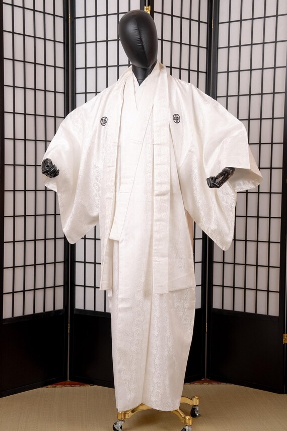 DEAR VANILLA Vintage Traditional Authentic Men's Kimono & Haori Set Japanese Samurai Robe/Jacket Ensemble Dress Genuine Vintage MKE-0212