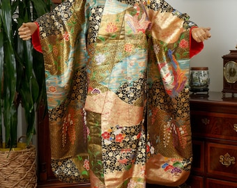 DEAR VANILLA Authentic Traditional Japanese Uchikake Wedding Kimono for Women Vintage Silk Robe Made in Japan UCK-0011