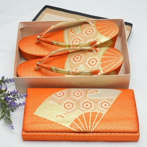 DEAR VANILLA Auténtico bolso de kimono japonés y juego Zori 23,5 cm Vintage hecho en Japón PU-0231