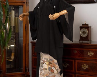 DEAR VANILLA Authentic Traditional Japanese Tomesode Silk Kimono for Women Vintage Robe Made in Japan KMT-0248