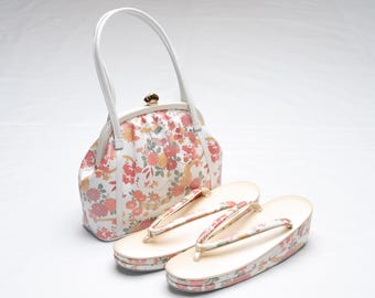 DEAR VANILLA Authentic Japanese Kimono Purse Handbag Zori Set Vintage Made in Japan PU-0350