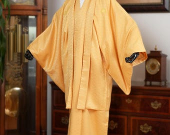 DEAR VANILLA Vintage Traditional Authentic Men's Kimono & Haori Set Japanese Samurai Robe/Jacket Ensemble Dress Genuine Vintage MKE-0158