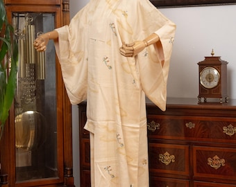 DEAR VANILLA Authentic Traditional Japanese Kimono for Women Vintage Dress Robe Made in Japan Genuine Original KM-0643
