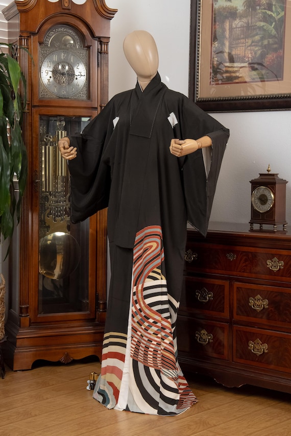 DEAR VANILLA Authentic Traditional Japanese Tomesode Silk Kimono for Women Vintage Robe Made in Japan KMT-0212