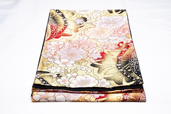 DEAR VANILLA Authentic Japanese Kimono Silk Fukuro Obi for Women Vintage Sash Belt Made in Japan OB-0406