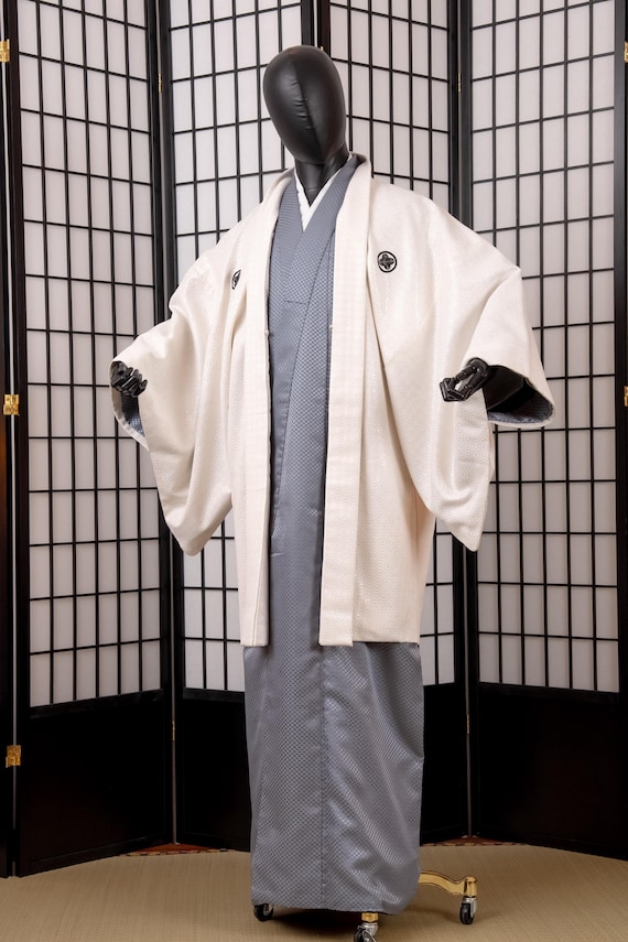 DEAR VANILLA Vintage Traditional Authentic Men's Kimono & Haori Set Japanese Samurai Robe/Jacket Ensemble Dress Genuine Vintage MKE-0213