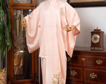DEAR VANILLA Authentic Traditional Japanese Homongi Kimono for Women Vintage Silk Robe Made in Japan KMH-0121