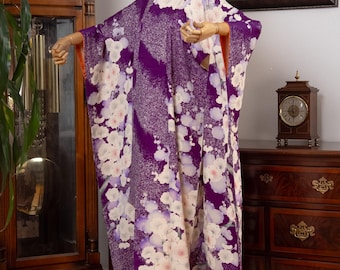 DEAR VANILLA Authentic Traditional Japanese Furisode Kimono for Women Vintage Silk Robe Made in Japan KMF-0357