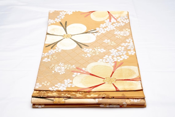 DEAR VANILLA Authentic Japanese Kimono Silk Fukuro Obi for Women Vintage Sash Belt Made in Japan OB-0410