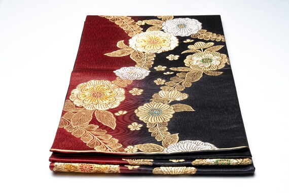 DEAR VANILLA Authentic Japanese Kimono Silk Fukuro Obi for Women Vintage Sash Belt Made in Japan OB-0364