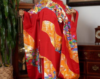 DEAR VANILLA Authentic Traditional Japanese Kakeshita Wedding Kimono for Women Vintage Silk Robe Made in Japan KST-0056