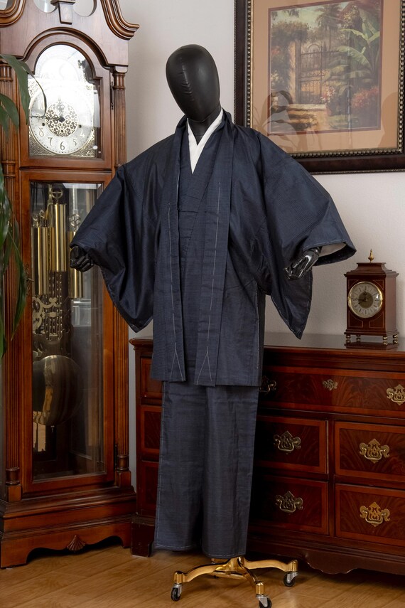 DEAR VANILLA Vintage Traditional Authentic Men's Kimono & Haori Set Japanese Samurai Robe/Jacket Ensemble Dress Genuine Vintage MKE-0202
