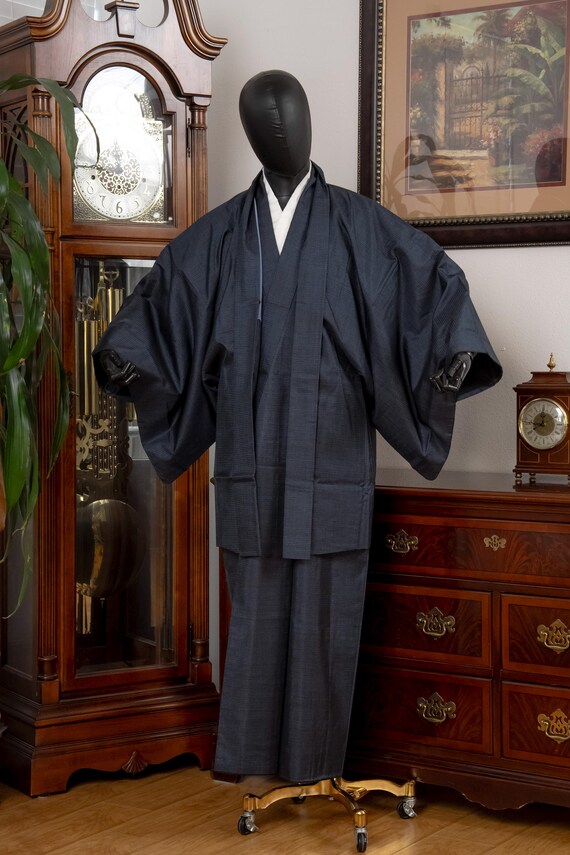 DEAR VANILLA Vintage Traditional Authentic Men's Kimono & Haori Set Japanese Samurai Robe/Jacket Ensemble Dress Genuine Vintage MKE-0204
