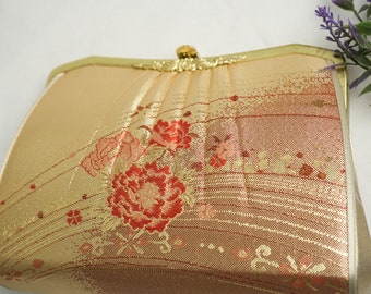 DEAR VANILLA, Japanese Kimono Clutch Bag, Japanese Vintage Silk Bag, Antique Gold Bag from Japan, Chain Handle. PU-0017 DEAR VANILLA, Japanese Kimono Clutch Bag, Japanese Vintage Silk Bag, Antique Gold Bag from Japan, Chain Handle. PU-0017