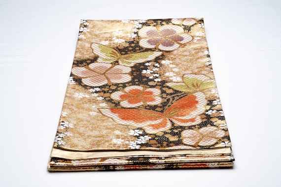 DEAR VANILLA Authentic Japanese Kimono Silk Fukuro Obi for Women Vintage Sash Belt Made in Japan OB-0392