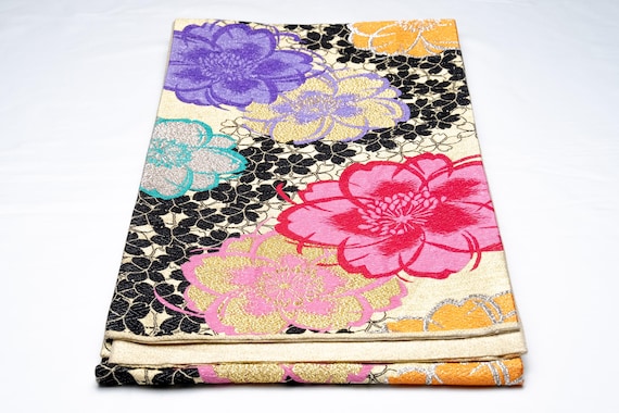 DEAR VANILLA Authentic Japanese Kimono Silk Fukuro Obi for Women Vintage Sash Belt Made in Japan OB-0380