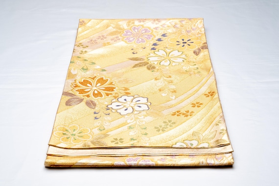 DEAR VANILLA Authentic Japanese Kimono Silk Fukuro Obi for Women Vintage Sash Belt Made in Japan OB-0381