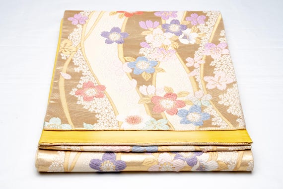 DEAR VANILLA Authentic Japanese Kimono Silk Fukuro Obi for Women Vintage Sash Belt Made in Japan OB-0421