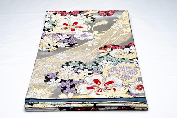 DEAR VANILLA Authentic Japanese Kimono Silk Fukuro Obi for Women Vintage Sash Belt Made in Japan OB-0355