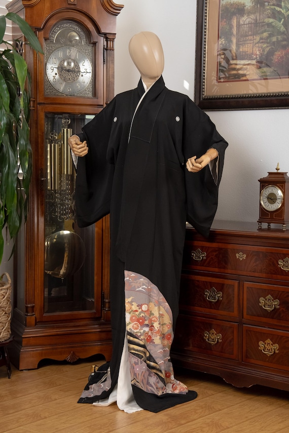 DEAR VANILLA Authentic Traditional Japanese Tomesode Silk Kimono for Women Vintage Robe Made in Japan KMT-0213