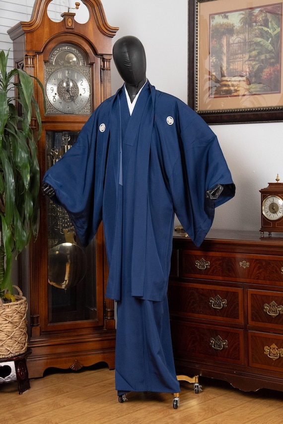 DEAR VANILLA Vintage Traditional Authentic Men's Kimono & Haori Set Japanese Samurai Robe/Jacket Ensemble Dress Genuine Vintage MKE-0172