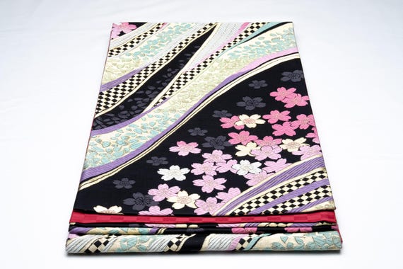 DEAR VANILLA Authentic Japanese Kimono Silk Fukuro Obi for Women Vintage Sash Belt Made in Japan OB-0356
