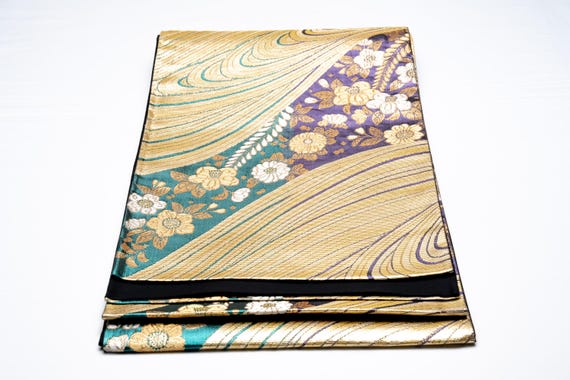 DEAR VANILLA Authentic Japanese Kimono Silk Fukuro Obi for Women Vintage Sash Belt Made in Japan OB-0395