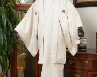 DEAR VANILLA Vintage Traditional Authentic Men&#39;s Kimono & Haori Set Japanese Samurai Robe/Jacket Ensemble Dress Genuine Vintage MKE-0098