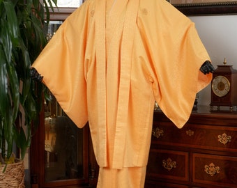 DEAR VANILLA Vintage Traditional Authentic Men's Kimono & Haori Set Japanese Samurai Robe/Jacket Ensemble Dress Genuine Vintage MKE-0133