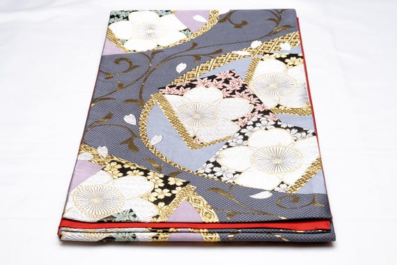 DEAR VANILLA Authentic Japanese Kimono Silk Fukuro Obi for Women Vintage Sash Belt Made in Japan OB-0408