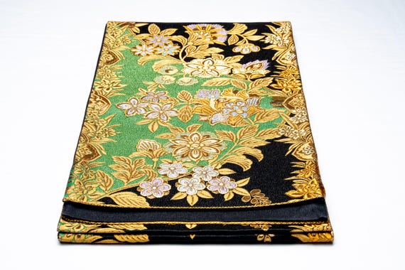 DEAR VANILLA Authentic Japanese Kimono Silk Fukuro Obi for Women Vintage Sash Belt Made in Japan OB-0389