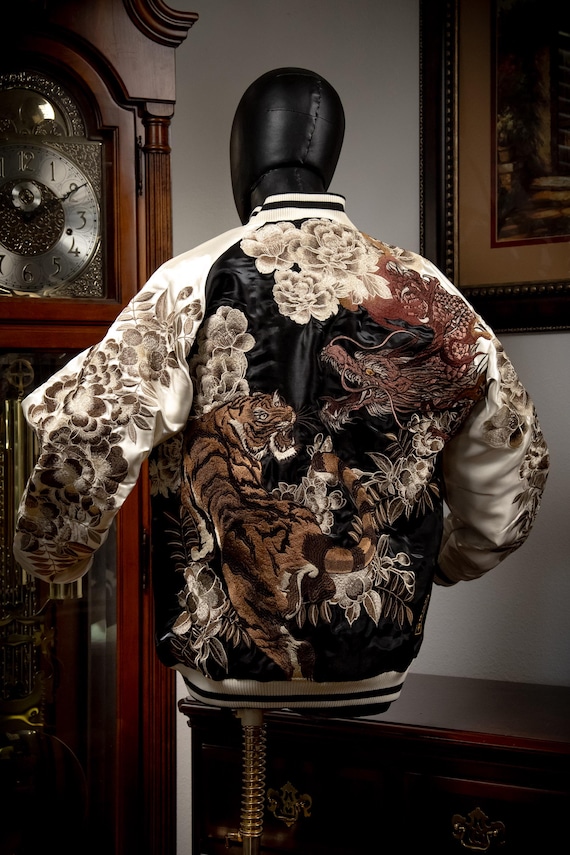 DEAR VANILLA Sukajan Yokosuka Bomber Embroidery Souvenir Jacket Japanese Style Dragon Tiger Phoenix Oni Lion SKJ-0014