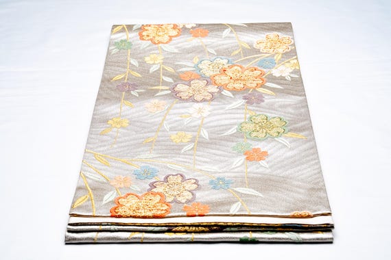 DEAR VANILLA Authentic Japanese Kimono Silk Fukuro Obi for Women Vintage Sash Belt Made in Japan OB-0342