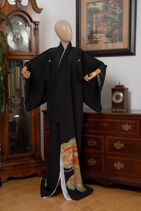 DEAR VANILLA Authentic Traditional Japanese Tomesode Silk Kimono for Women Vintage Robe Made in Japan KMT-0223