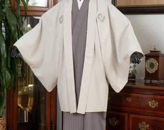 DEAR VANILLA Vintage Traditional Authentic Men&#39;s Kimono & Haori Set Japanese Samurai Robe/Jacket Ensemble Dress Genuine Vintage MKE-0131