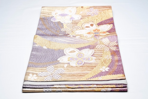 DEAR VANILLA Authentic Japanese Kimono Silk Fukuro Obi for Women Vintage Sash Belt Made in Japan OB-0400