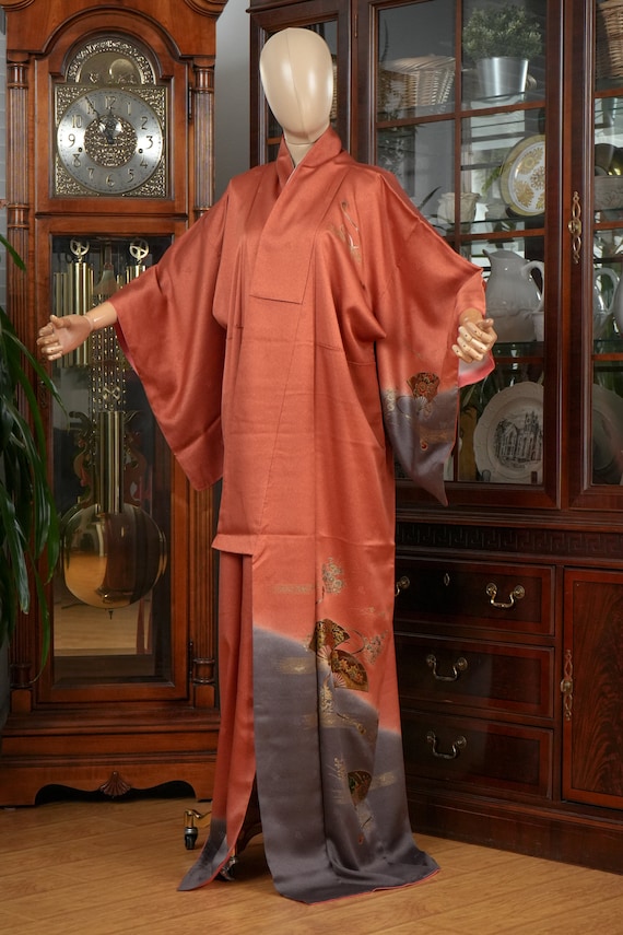 DEAR VANILLA Authentic Traditional Japanese Homongi Kimono for Women Vintage Silk Robe Made in Japan KMH-0049