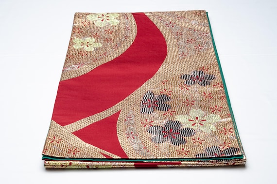 DEAR VANILLA Authentic Japanese Kimono Silk Fukuro Obi for Women Vintage Sash Belt Made in Japan OB-0326