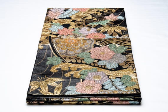 DEAR VANILLA Authentic Japanese Kimono Silk Fukuro Obi for Women Vintage Sash Belt Made in Japan OB-0386